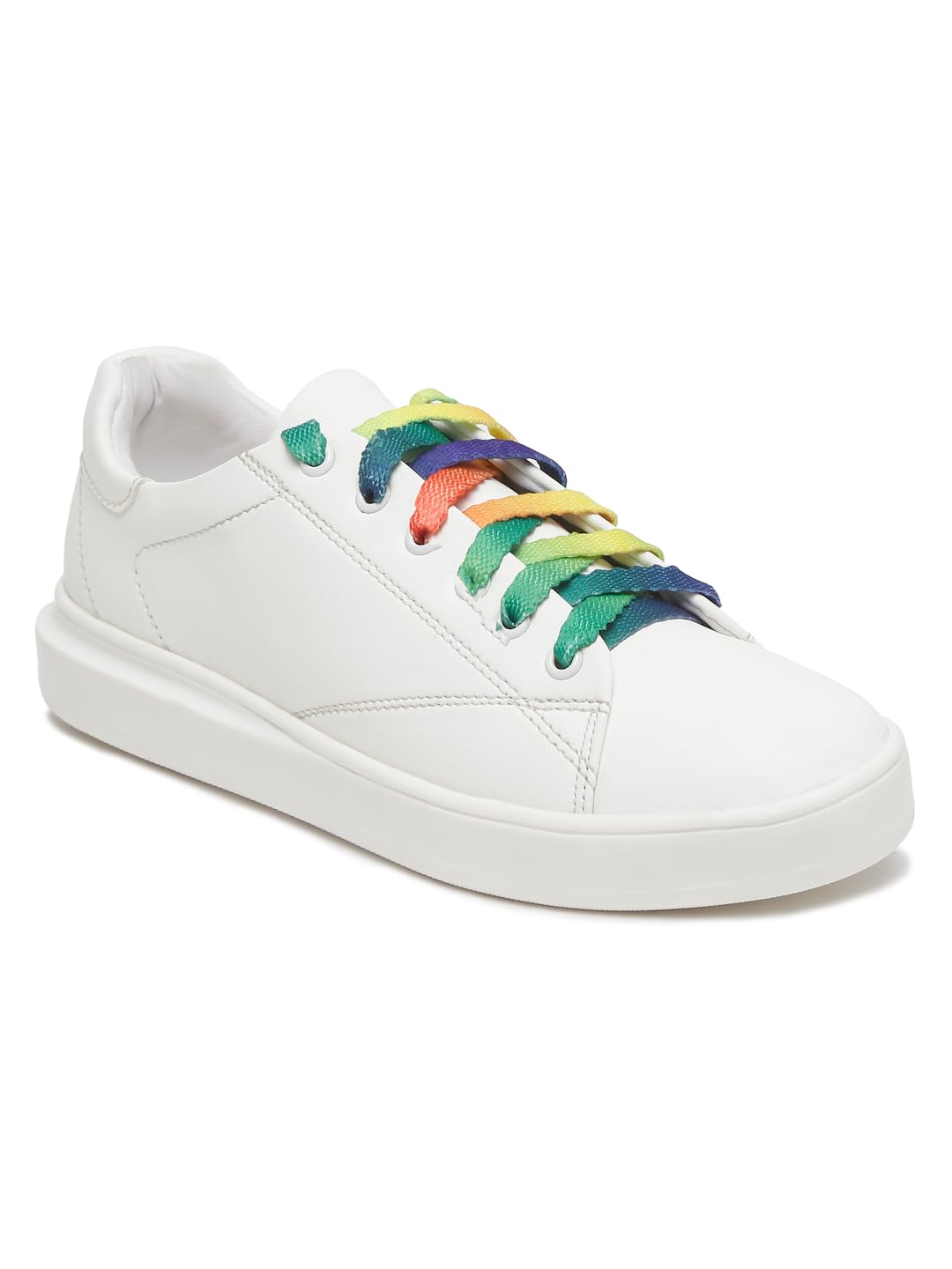 Bruno Manetti Womens White Lace-up Back Closed with Upper Multy Colour Lace Round Toe Comfortable Flat Sneakers (B0CXXR75S8) Amazon Price History, Amazon Price Tracker