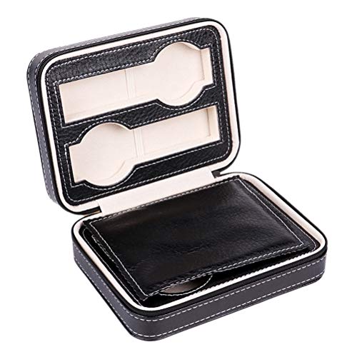 Watch Case, Portable Zippered Watch Travel Case Holder 4 Compartments Watches Interior Storage Organizer Watch Collection Travel Bag (Black 4 Watch Box Compartments)