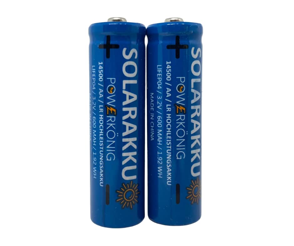 SOLAR Mignon AA Akkus - wiederaufladbare Batterien - 3,2V 1,92Wh LiFePo4...