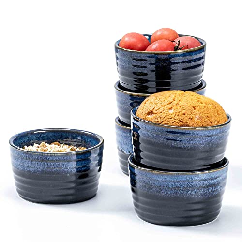 Henten Home Ceramic 8 Oz Ramekins, Souffle Ramekins Set Of 6, Porcelain Creme Brulee Ramekins For Baking, Ice Cream, Stackable Small Bowls Oven Safe, Reactive Glaze Pudding Cups (Blue) #TOP10