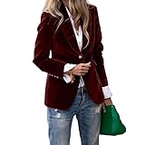 Blazer per Le Donne Giacca Blazer in Velluto Aderente da Donna con 1 Bottone Stile Vintage A Maniche Lunghe con Revers A Lancia Elegante Tinta Unita da Lavoro Ufficio con Tasche Colore Bordeaux E Ro