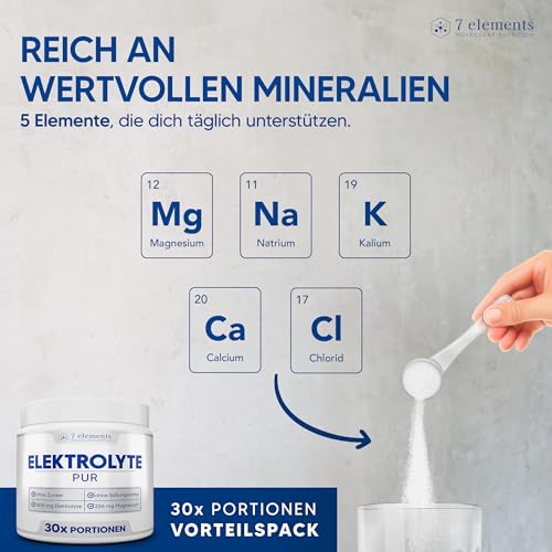 Elektrolyte PUR - 210g (30 Portionen) - Ohne Zucker & Süßungsmittel, KETO - Für Sport und gegen Kater - Ohne Zusätze und Aromen - isotonisches Elektrolytgetränk - inkl. Messlöffel 6