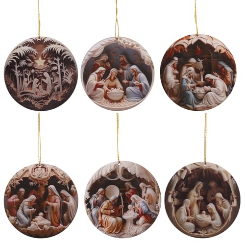 Image of Wellrun 6pcs Acrylic Christmas Nativity Hanging Ornaments,Religious Xmas Tree Decorations with Holy Family Design for Holiday Party Home Decor