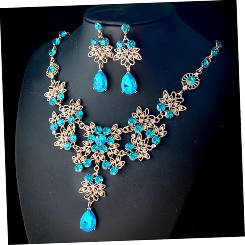 Conjunto de joyería nupcial azul con collar y pendientes infantiles 6