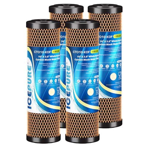 Image of ICEPURE 1 Micron 2.5 inch x 10 inch Whole House Water Filter Coconut Shell Activated CTO Carbon and KDF Cartridge for Home, Compatible with WFPFC8002, WFPFC9001, FXWTC, SCWH-5, WHEF-WHWC, AMZN-SCWH-5, 4PACK