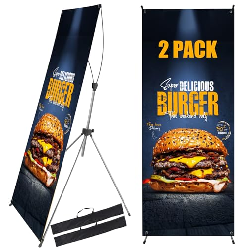 YOSE X Frame Banner Stand Fits Any Banner Adjustable Size 23"X63" to 32"X78" with Portable Retractable Carrying Bag, Customize Stand for Trade Show Exhibition Market and Outdoor Use