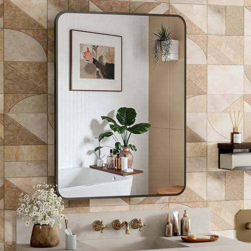 Image of ACEMIRO 24x30 Inch Bathroom Medicine Cabinet with Mirror Black Metal Framed Farmhouse Recessed or Surface Wall Mounted Black Medicine Cabinets for Bathroom