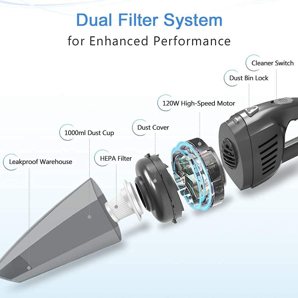 Portable Cordless Handheld Vacuum Cleaner, 8000PA Strong Suction, 120W High Power, Wet & Dry Use, Quick Cleaning for Car, House & Office : Everything Else