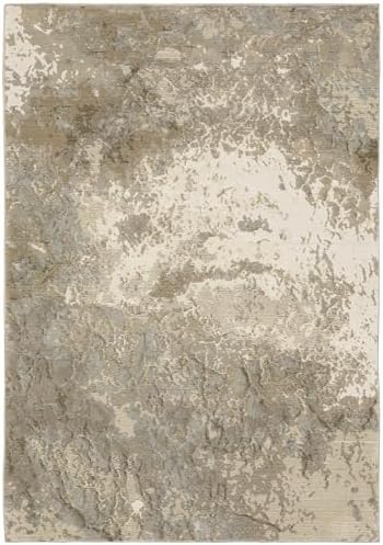 Oriental Weavers Evolution Area Rug - 0960A - 7'10" x 10'10" - in Beige/Grey - Modern Industrial Style, Stain Resistant, Family and Pet Friendly, Dining, Living Room Rug