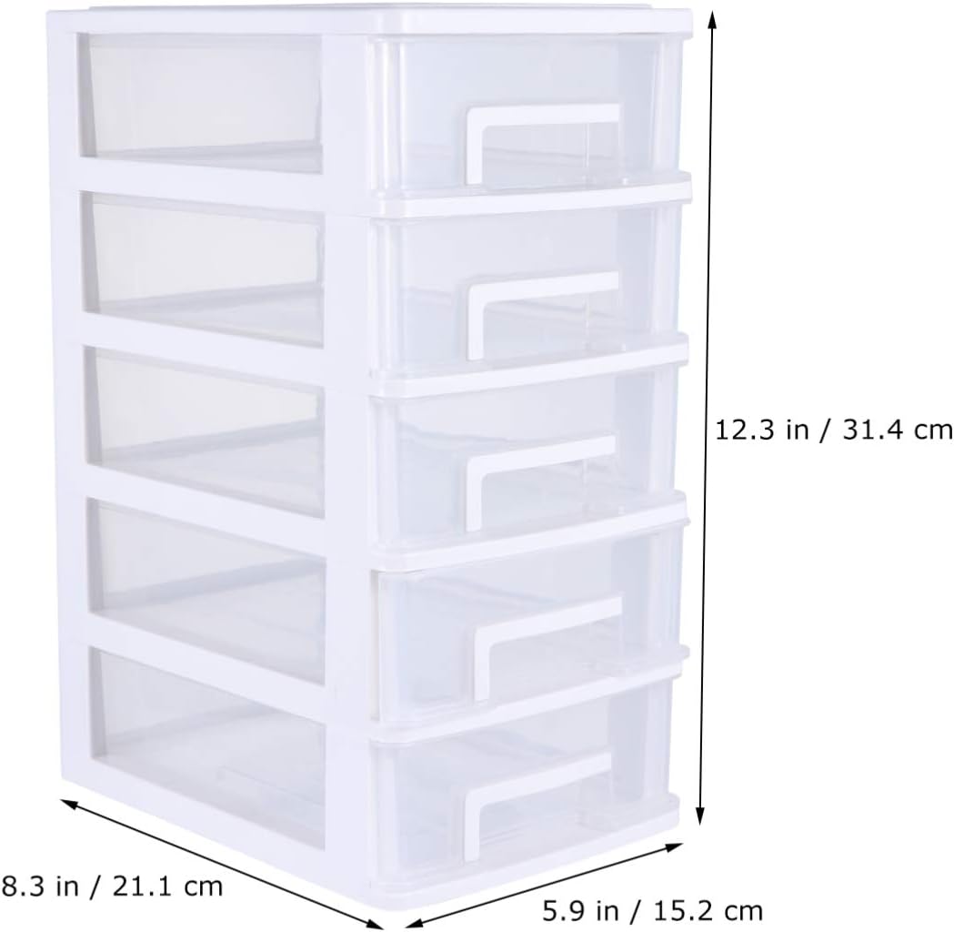 PATKAW Plastic Storage Bins Five-layer Organizer Drawers 1PC 31.4x21.1x15.2cm Drawer Type Storage Cabinet Plastic Storage Drawers 5 Drawer Plastic Storage~White Plastic Drawers (7D8X2161O17VNJLD)