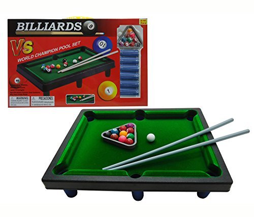 Mozlly Tabletop Pool Table Billiard Game Set – Kids And Adults Classic Mini Pool Table Set With Travel-Sized Billiards Balls, Rack, And 2 Cue Sticks, Cute Snooker Table Top Pool Table – 8.1X4.5 #TOP2