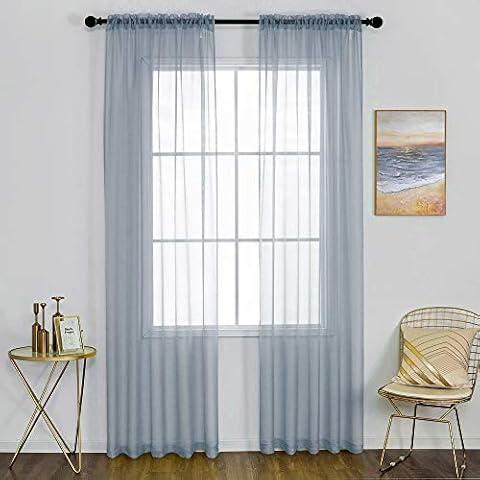 DUALIFE Dusty Blue Sheer Curtains 84 Inch Length for Living Room Greyish Blue Set of 2 Panels Window Sheer Blue Curtains for Bedroom 52x84 Inches Long Rod Pocket Top Cover