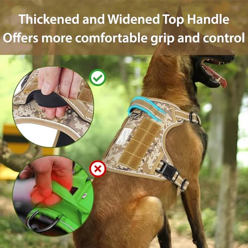 HEELE Hundegeschirr, Metall Taktisches Geschirr, Taktische Hundeweste, Service Hundegeschirr, MOLLE Sicherheitsgeschirr, Brustgeschirre für Hunde, Laufgeschirre für Hunde, Camouflage Braun, M
