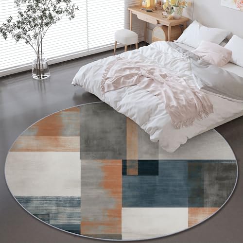 90 cm Alfombras Redondas para Sala de Estar, Elegante Minimalista Bloques De Color Estampada Alfombra Redonda Lavable Melocotón Gris - Pelo Corto Suave Franela Alfombras para Dormitorio Comedor