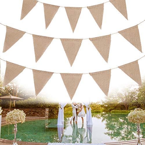 Enjoygoeu 10 M Guirlande Bannière Vintage en Toile de Jute, 48 Pieces Fanion Bunting pour Mariage Anniversaire Noël Plein Air et Chambre (1 Corde) Cover