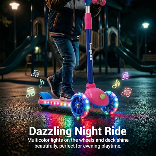 Image of Baybee Rydon Kids Scooter with 3 Height Adjustments | Portable Kick Scooter with PU LED Lights & Rear Brake | 3 Wheel Skating Scooter | Runner Scooter for Kids 2 to 10 Years Boys Girls (Pink)