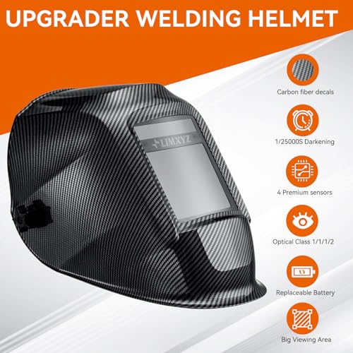 Image of Welding Helmet Auto Darkening,Large Viewing 3.94 * 3.15 inch True Color Carbon Fiber Welding Hood With 4 Arc Sensors Solar Powered,Wide Shade 5-9 /9-13 for TIG, MIG, MAG (A-001)