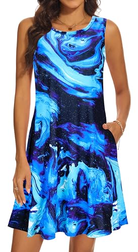 Image of Summer Dresses for Women 2026 Casual Sundresses Beach Cover Ups Sleeveless Tshirt Swing Dress with Pockets