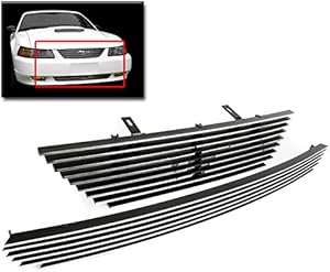 ZMAUTOPARTS Upper + Bumper Billet Grille Grill Insert Combo Pony Cutout Compatible with 1999-2004 Ford Mustang