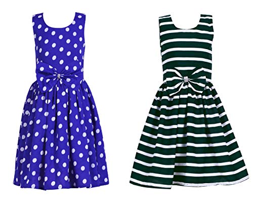 Image of Casual Frock for Baby Girls,Blue Printed and Olive Printed,Pack of 2
