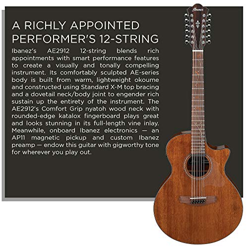 Ibanez Ae2912 12-String Acoustic-Electric Guitar (Right-Hand, Natural Low Gloss) #TOP1