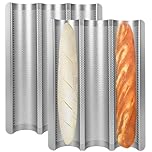 Barlket Baguette Backform Antihaft, 2 Pcs Baguetteblech für 3 Baguettes, 38x28cm, Silber Backform für französisches Brot, Ofen-Backgeschenke für Hobbybäcker