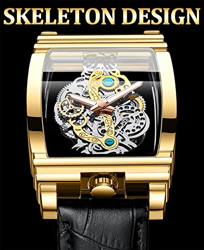 Buy FORSINING Men's Luxury Hollow Skeleton Watch Black Gold - Image 4