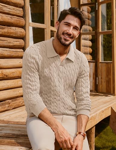 PJ PAUL JONES Men Sweaters V Neck Cable Knit Sweater Fall Casual Slim Fit Pullover2