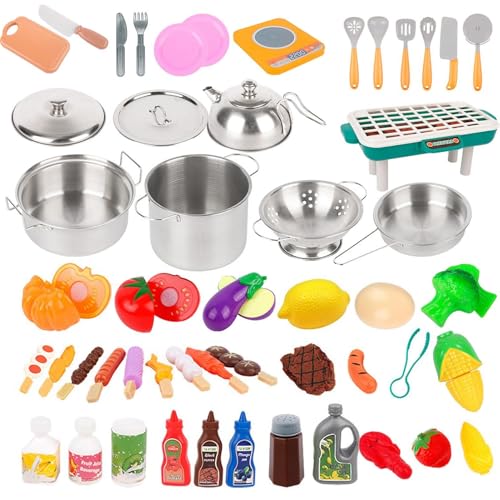 Hogvinnatil Accesorios de cocina para niños - Juguetes educativos para niños en edad preescolar con juego de cocina, juego de juguetes de cocina con alimentos para promover la motricidad fina para