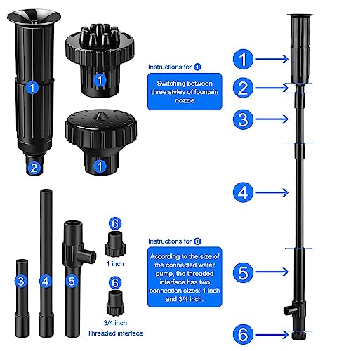 Image of Water Fountain Spray Head Set, All in One Nozzle Kit for Pond Pumps, 3 Fountain Patterns: Blossom, Mushroom and Two-Tier Patterns,-L