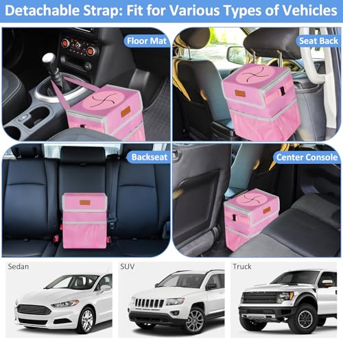 Image of ELONGRIVER Car Trash Can Bin for Back Seat Leak Proof, Cute Car Trash Bag Hanging, Vehicle Trash Can for SUV Truck Van, Automotive Garbage Cans Front Seat Pink