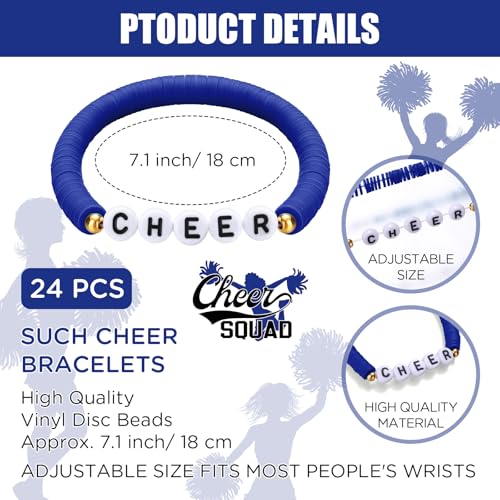 Image of Landical 24 Pcs Cheerleader Gifts Stackable Clay Bead Cheer Bracelets Friendship Bracelets Senior Night Cheer Gifts for Girls(Dark Blue)