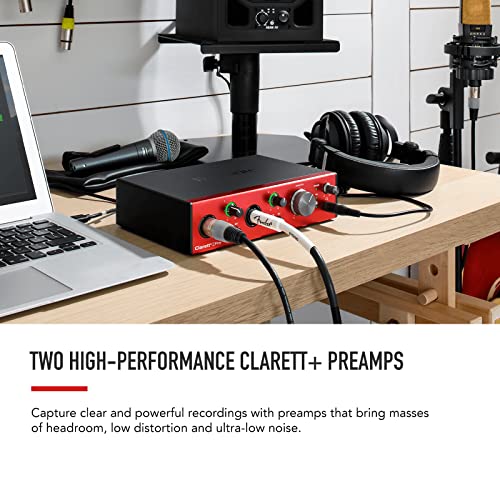 Focusrite Clarett+ 2Pre Audio-Interface mit USB-C-Bus für die Musikproduktion, mit zwei professionellen Vorverstärkern und leistungsstarken, transparent klingenden Kopfhörerausgängen/Hi-Z-Eingängen