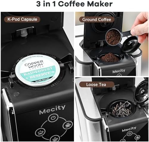 Mecity Coffee Maker 3 in 1 Single Serve Coffee Machine, Compatible with K cup Capsules, Instant Coffee Pot, Tea maker, 6,8,10 Oz Cup, Removable 50 Oz Water Reservoir, 120V 1150W - 2