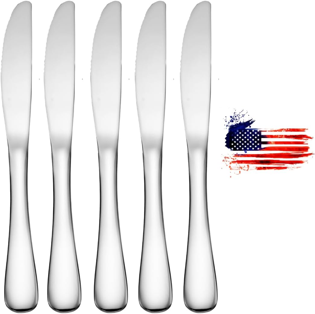 Dinner Knife Made in USA Set of 12 18/10 Stainless Steel Flatware Mirror Finish Dishwasher Safe TAA HubZone and Buy American Compliant Annapolis Silverware Made by Sherrill Manufacturing Dinner Knives