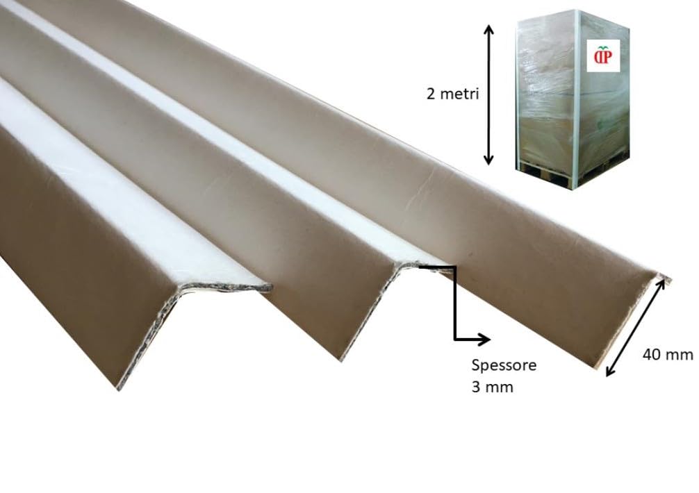 Angolari Cartone Rigidi 2000 x 40 x 40 mm Spessore 3mm per Pallet Fino a 2 metri Cartoncino bianco pressato (24)