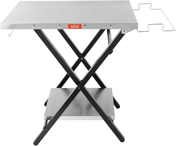 Feasto Outdoor Grill Table, Foldable Pizza Oven Stand & Griddle Stand with Garage Rack & Tissue Holder, Folding Outdoor Prep Table for Gathering and Party, 30" x 24", Stainless Steel