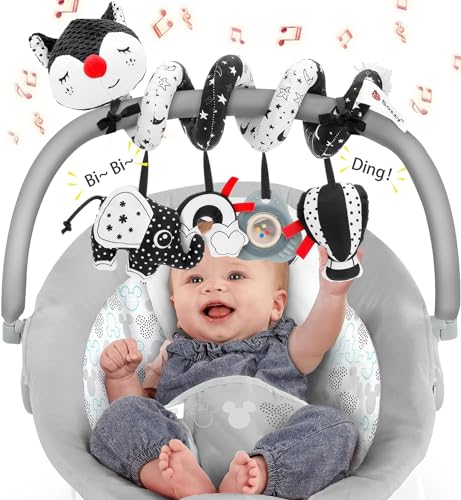 Image of FPVERA Car Seat and Stroller Toys - Black and White Car Seat Toy High Contrast Baby Toys, Baby Plush Spiral Activity Toy for Crib Mobile, Newborn Sensory Toy Best Gift for 0 3 6 9 12 Months Infants