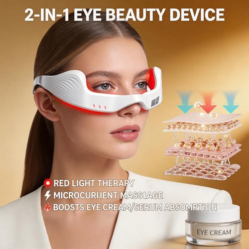 Image of Red Light Therapy Eye Massager for Puffy Eyes & Wrinkles, Rechargeable Care Device, Under Eye Red Light Therapy Device for Dark Circles, Eye Bags & Puffiness periorbital(White)
