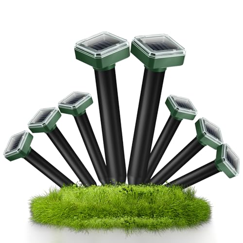 8Pack Mole Repellent Solar Powered,IP65 Waterproof Ultrasonic Outdoor Armadillo Repellent for Lawn Garden Yard,Effective Vole Chipmunk Groundhog Gopher Snake Armadillo Deterrent Stakes