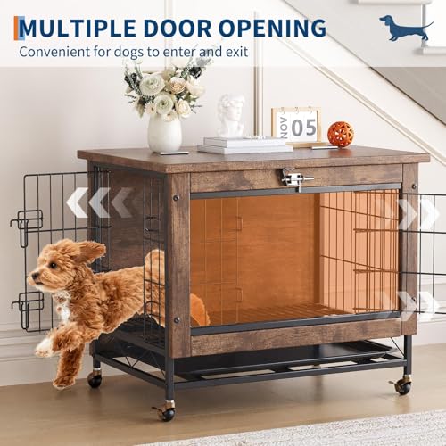 Double-Door Pet Crate Furniture, 26 Inch Wooden Dog Kennel with Removable Tray, Indoor Dog House Table for Small Medium Dogs, Chew-Resistant Heavy Duty Dog Cage, Decorative End Table, Easy Assembly by GarveeLife - Image 3