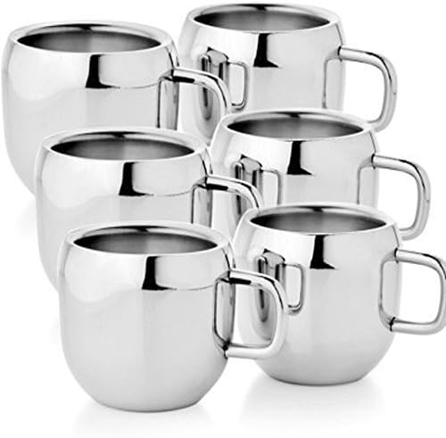 WhopperIndia Coffee Cup Espresso Cup Mug Set of 6 Double Wall Stainless Steel Tea Cups, Reusable & Dishwasher Safe