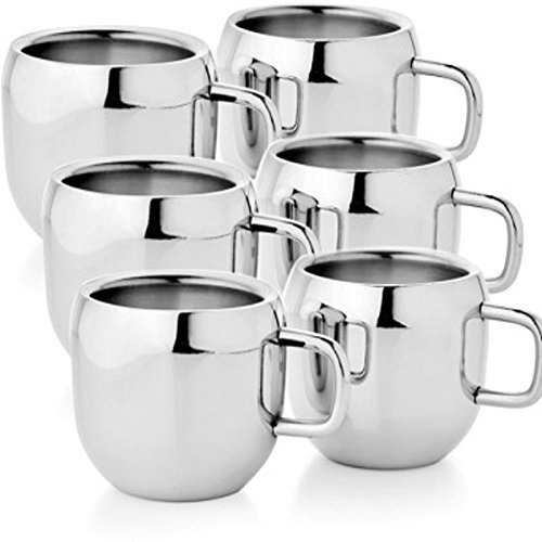 Whopperindia Coffee Cup Espresso Cup Mug Set Of 6 Double Wall Stainless Steel Tea Cups, Reusable & Dishwasher Safe #TOP1