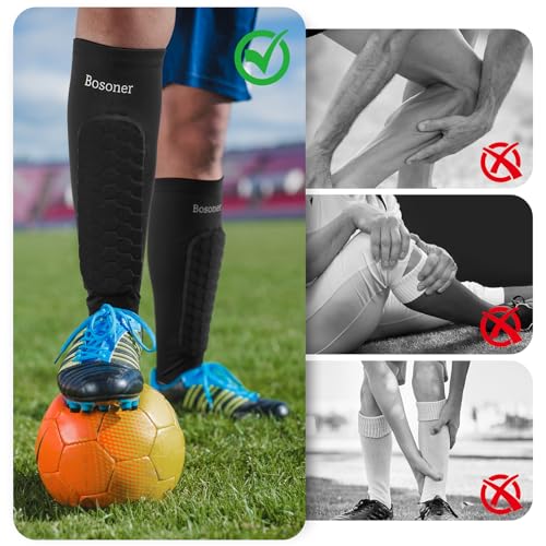 BOSONER Schienbeinschoner Kinder Fussball Atmungsaktiv: rutschfest Schienbeinschoner Fußball Herren Mini für Jungen Mädchen Junge Spieler Fußballspiele