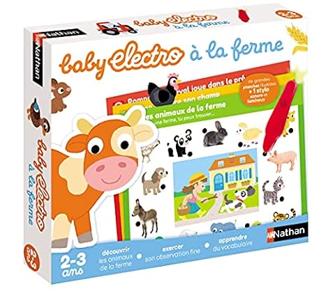 Nathan - Baby Electro na farmie - Odkrywanie zwierząt gospodarskich - Elektroniczna gra edukacyjna - 1 dźwiękowe i świecące pióro w zestawie - Dla dzieci w wieku 2-3 lat