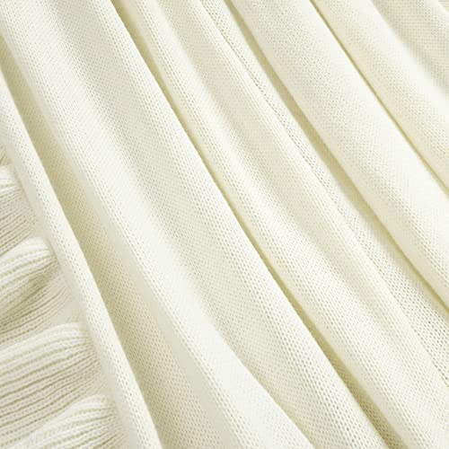 Image of Lush Decor Reyna Soft Knitted Ruffle Throw Blanket, 104 inch W x 88 inch L, Ivory - Classic Ruffled Bedding - Knit Blanket - Cozy Oversized Blanket For Bed or Couch - Vintage, Minimalist & Cottage Home Decor