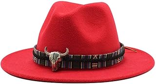 SGJFZD ala Ancha Otoño Invierno 2020 del Sombrero de Copa Sombrero de Panamá Fedora Color sólido del algodón de Fieltro for Hombres Mujeres Jazz Sombrero Tejido con decoración de Metal Animal