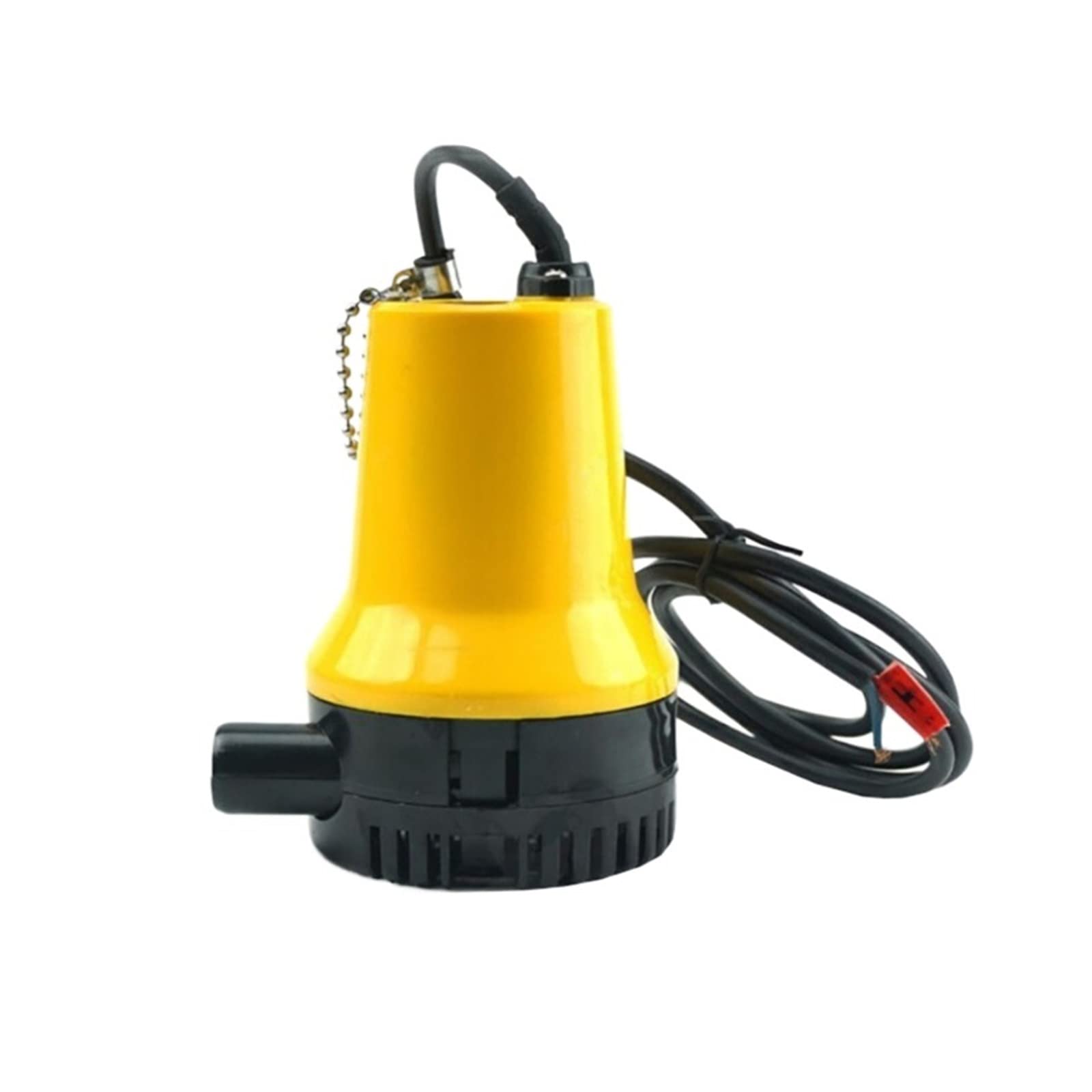 Pompe submersible réglable de petite taille, pompe de cale submersible sans balais, coque solide, avec chaîne, filtre amovible, mini pompe à eau jaune vif 12 V CC, débit de 4,5 m/h