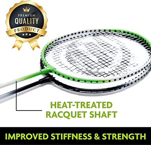 E-Jet Badminton Net Rackets Shuttlecocks Combo Set - Portable & Instant Setup (Backyard Fun, Beach Park Picnic Outdoor Games), Green, 5.1 X 7.8Ft (Eob727402022) #TOP3