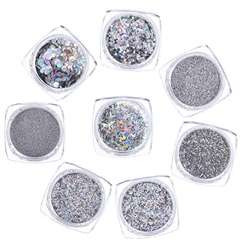 QINREN 8 Box Glitzerpulver Nägel Glitzer Nagel Pailletten Nail art Glitter mit Pinzette für Nägel Decals,Körper Glitzer… – Bild 7